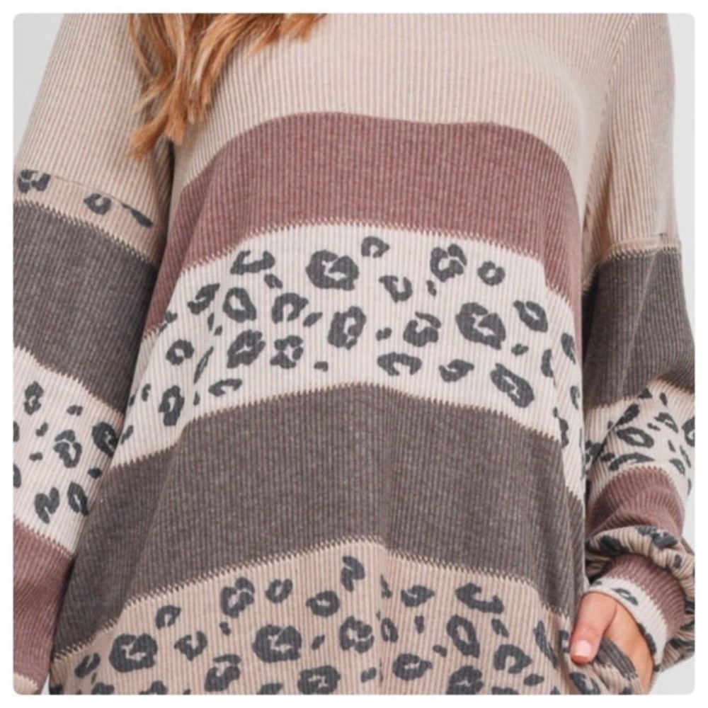 🤎LAST1️⃣🤎New Adorable Color Block Leopard Print Rib Knit Dress - Picture 7 of 8